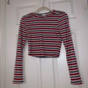 red white and black striped long sleeve top